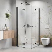 Strømberg Noma 110 bruseniche m/foldedør - 80x80 cm - Klar glas/børstet gunmetal