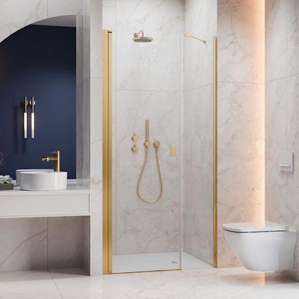 Str&oslash;mberg Noma 45 svingd&oslash;r m/sidepanel 1000mm - Venstre - Poleret messing