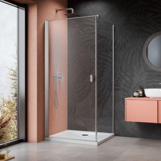 Str&oslash;mberg Noma 135 fast brusev&aelig;g m/svingd&oslash;r til venstre - 80 x 80 - Klar glas/b&oslash;rstet steel