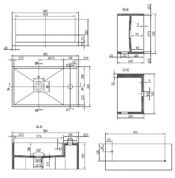 Ideavit Solidcube 50 h&aring;ndvask m/h&aring;ndkl&aelig;deholder t/v&aelig;g - 1 hanehul