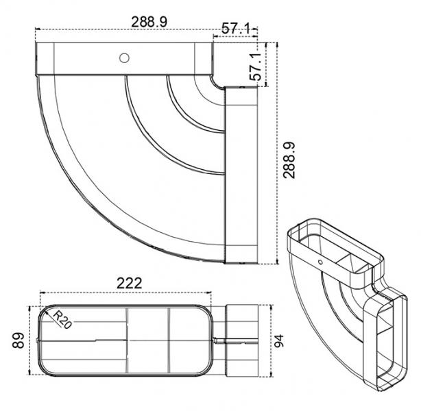Eico Compair Flow B&oslash;jning 90 gr. Horisontalt 90x220