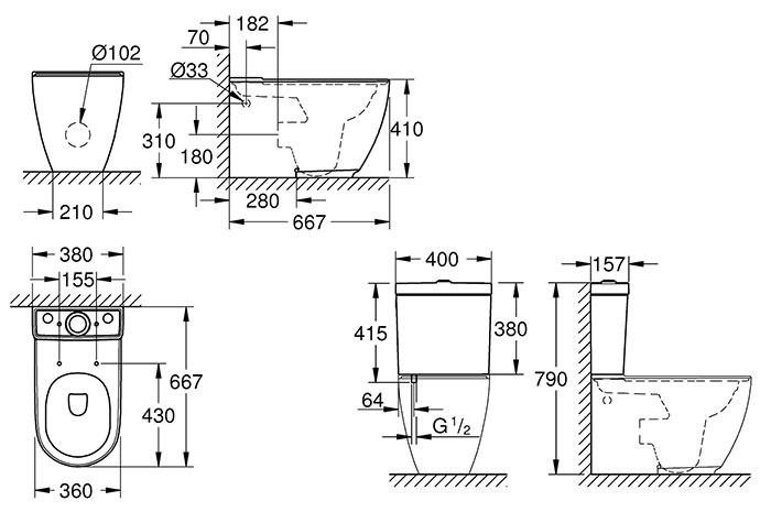 Grohe Essence Back-to-Wall toilet inkl. cisterne og toiletsæde m/PureGuard Grohe Essence Back-to-Wall toilet inkl. cisterne og toiletsæde m/PureGuard