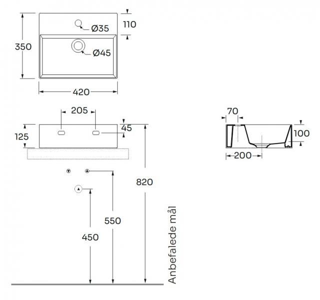 Lavabo Elegance SQ 42 h&aring;ndvask t/v&aelig;g eller m&oslash;bel - Uden overl&oslash;b