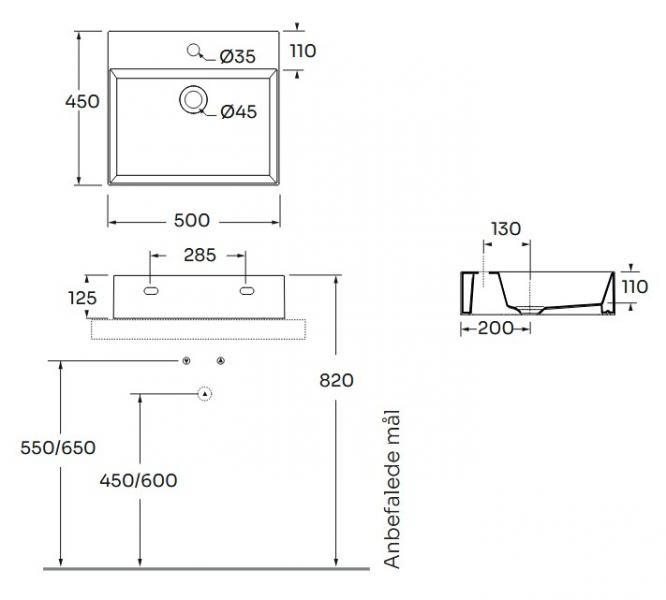 Lavabo Elegance SQ 50 håndvask t/væg eller møbel - Uden overløb - Royal blue Lavabo Elegance SQ 50 håndvask t/væg eller møbel - Uden overløb - Royal blue
