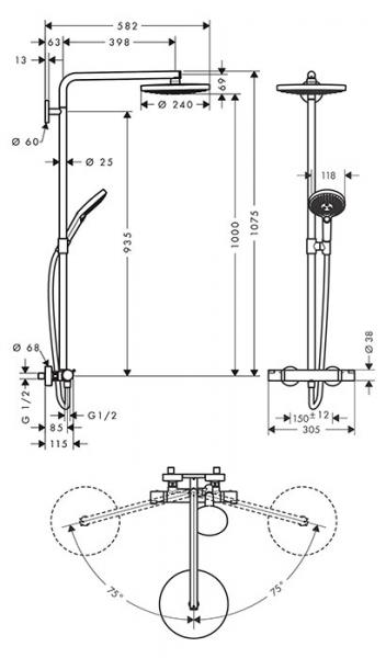 hansgrohe Raindance Select S 240 2jet Showerpipe m/termostat - Krom