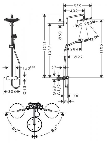hansgrohe Croma Select S 280 komplet brusesystem Eco - B&oslash;rstet sort krom