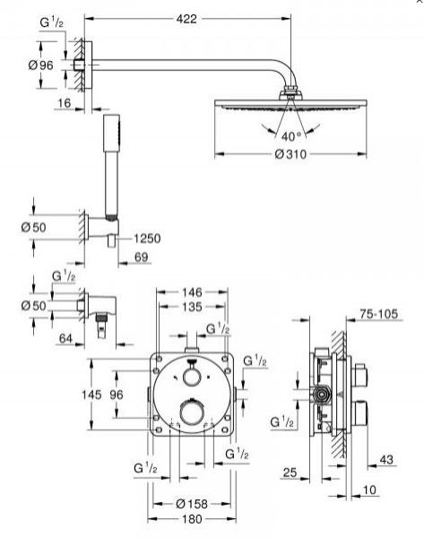 Grohe Grohtherm 310 komplet brusesystem m/Shower Frame - Krom