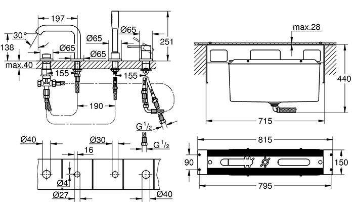 Grohe Essence komplet badekararmatur t/karkant - B&oslash;rstet Warm Sunset