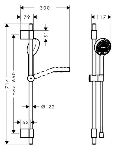 hansgrohe Activera Select S bruses&aelig;t 95 2jet m/Ecosmart og Varia bruserstang 72 cm - Krom
