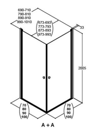 Dansani Match A+A bruseniche - 70x70 cm - Isglas/mat krom