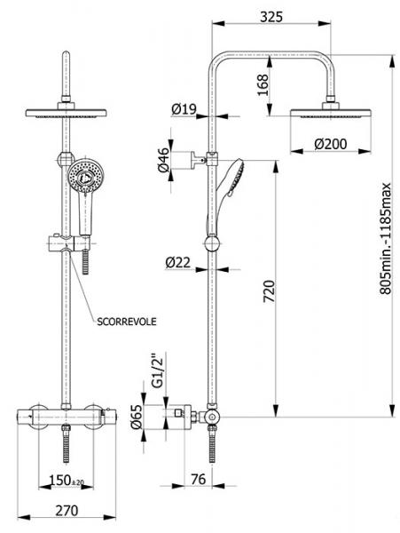 Cassøe Ø200 komplet brusesystem CAS370 - Krom Cassøe Ø200 komplet brusesystem CAS370 - Krom