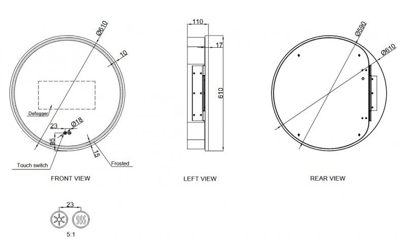 Cass&oslash;e Form rundt spejlskab m/lys, touch og antidug &Oslash;60 cm - Sort