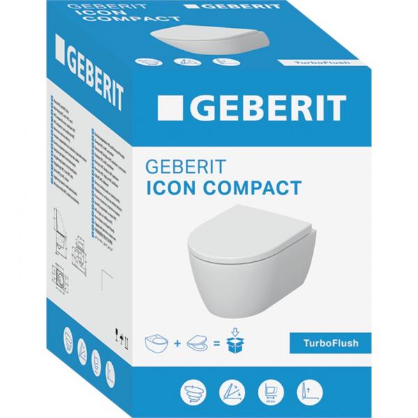 Geberit iCon kompakt v&aelig;gh&aelig;ngt toilet m/TurboFlush, toilets&aelig;de og Keratect