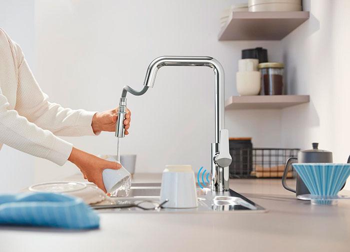 Grohe Start hybrid k&oslash;kkenarmatur m/udtr&aelig;k og Dual Spray - Krom