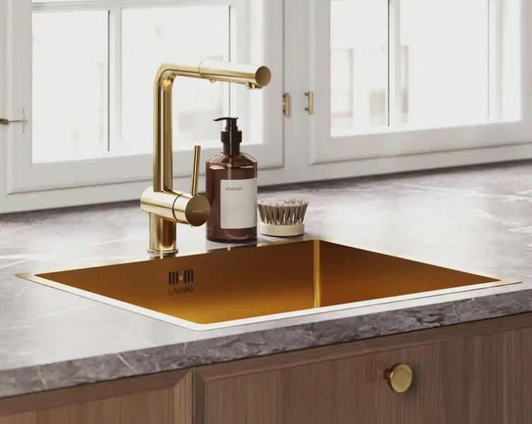 Lavabo Kubus 040 k&oslash;kkenarmatur m/udtr&aelig;k - Messing natur